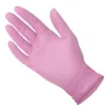 Close-up of MEDGLUV PinkCare Nitrile Exam Gloves MG555 Series, showcasing the textured fingers and pink color.